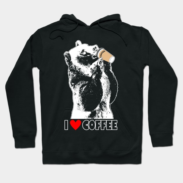 Funny Coffee Drinking Bear Gift For Coffee Lovers Hoodie by BoggsNicolas